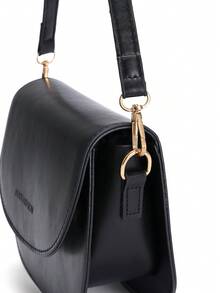 Okurime. Letter Pattern Saddle Bag, Fashionable Solid Color Crossbody Bag, Women's Small Flap Wallet - Black - View 5