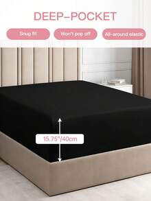 HONEYMOON 1件超柔軟純色床墊套，輕盈雲朵般寢具，15.75英吋/40公分深口袋，適用所有床尺寸－單人床、雙人床、加大雙人床、特大雙人床，適合居家寢具與學校宿舍必需品，黑色 - 黑色 - 查看 4