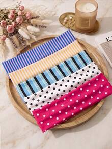 5pcs/Pack Women's Elastic Headbands, Bohemian Style Striped & Polka Dot Sweat-Absorbing Hairbands, Suitable For Yoga, Running, Fitness, Summer Y2K Hair Accessories - Multicolor - View 2