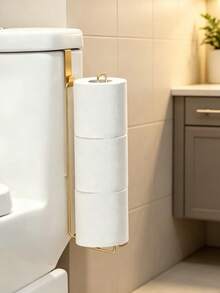 1pc Modern Durable Metal Wall Mounted Toilet Paper Holder, 3 Rolls Capacity Drill-Free Bathroom Storage Rack, Easy Installation No Drilling Tissue Paper Organizer, Suitable For Home Bathroom - Multicolor - View 2