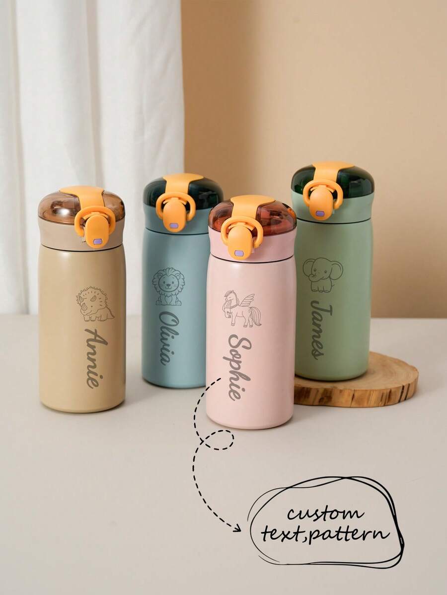 1 buah Botol Minum Anak Stainless Steel dengan Sedotan Silikon Anti Bocor, Dapat Disesuaikan Nama & Polanya, Cocok untuk Anak Laki-laki dan Perempuan Sekolah - MultiWarna - View 1