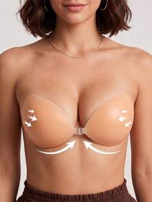 YIYANG 1 Pair Women's Self-Adhesive Silicone Strapless Bra, Invisible Elastic Band & Push-Up Design, Invisible Adhesive Bra, Perfect For Wedding And Prom Dresses - Apricot - View 14