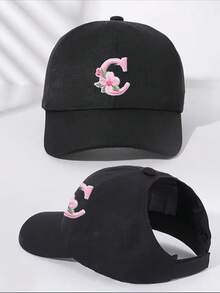 1件女款客製化A-Z字母馬尾棒球帽，輕量開頂沙灘帽，防曬帽，適合戶外運動與日常穿著 - 黑色 - 查看 30