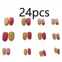 24pcs Short Oval Polka Dot False Nails Set, Make Your Fingertips Shine, Perfect For Parties, Balls And Daily Life - Multicolor - View 6
