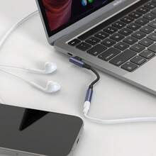 1/2pcs USB C To 3.5mm Headphone Jack Bent Audio Adapter Cable, Compatible With Phone 17/16 Pro Max/16 Pro/16 Plus/16/15/ Series 3.5mm Audio Auxiliary Cable Converter Braided Connection Cable - Grey - View 5