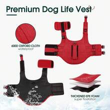 Dog Life Jacket, High Buoyancy Dog Swimming And Boating Life Vest, Adjustable Size (Small, Medium, Large), Equipped With Rescue Handle And Storage Pocket, Reflective Safety Pet Life Jacket, Suitable For Swimming Pool - Red - View 5