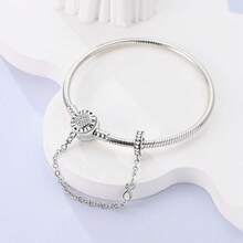 1pc S925 Sterling Silver Snake Chain DIY Base Bracelet, Multiple Rhinestone Heart & Cylinder Clasp Options With Safety Chain, Minimalist Versatile Style, Compatible With Various Beads & Charms, Includes Gift Box, Handmade DIY Jewelry Base, Gentle Holiday Gift Accessory - Silver - View 8