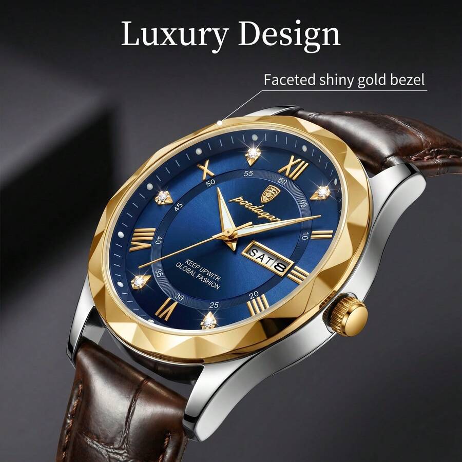 CTPOR POEDAGAR Men's Luxury Waterproof Luminous Date Calendar Stainless Steel Quartz Watch, Business Birthday Gift, Student Essential, Back To School, Halloween