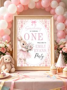 1pc Personalized Pink Plaid Goose 1st Birthday Welcome Sign, Girl First Birthday Party Floral Bow Theme Entrance Sign, Custom Party Decoration - Pink - View 19