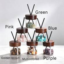 "Unscented" Empty Crystal Stone Reed Diffuser Glass Bottle With Black Walnut Wooden Cap, Unscented DIY Essential Oil Aromatherapy Diffuser Container, Natural Crystal Chips Decor Diffuser Vessel For Home Desk Bathroom Coffee Shop Decoration - Diffuser Bottle - View 2