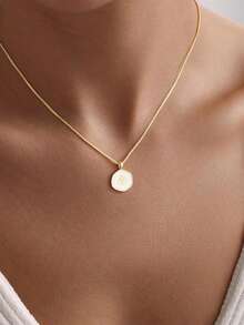 1pc Enamel Mini Cross Necklace For Women 14K Gold Plated Cross Coin Necklace Simple Round Disc Pendant Everyday Religious Jewelry Gifts - Gold - View 5