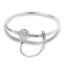 1pc S925 Sterling Silver Snake Chain DIY Base Bracelet, Multiple Rhinestone Heart & Cylinder Clasp Options With Safety Chain, Minimalist Versatile Style, Compatible With Various Beads & Charms, Includes Gift Box, Handmade DIY Jewelry Base, Gentle Holiday Gift Accessory - Silver - View 13