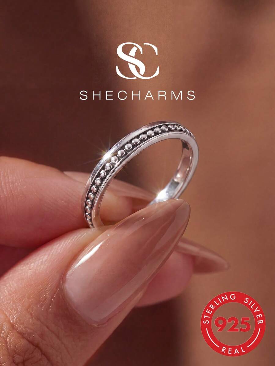 1pc Simple Shiny Single Band Pure Silver Zirconia Women's Ring, Eternal Ring, Exquisite Jewelry Gift, Suitable For Women's Daily Wear And Decoration