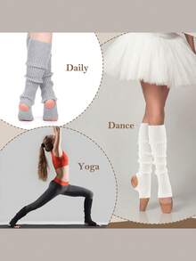 1/3 Pairs Ribbed Footed Leg Warmers, Soft Stretch Slouchy Knit Open Heel Boot Socks, Cozy Long Warmers For Lounge, Dance & Street Wear - Multicolor - View 8