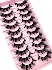 New 10Pairs Manga Eyelashes Natural Spiky Mink Lashes Natural Curl Full Strip Faux Mink Lash Spikes Wispy Thick Soft Fake Lashes Extension Makeup - 黑色 - 查看 6