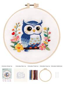 1pc 20*20cm/7.9*7.9in Owl Embroidery Kit, DIY Handmade Embroidery Tool Set, Suitable For Adult Beginners, Home Decor Gift, Women Sewing Gift, Includes Instruction Manual, Printed Pattern Fabric, Embroidery Hoop, Needle And Thread - One Size - View 8