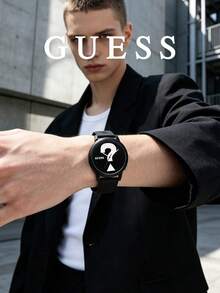 Guess 男士矽膠錶帶運動手錶，吸睛問號圖案，圓盤類比石英腕錶，街頭風、滑板、休閒、戶外、日常穿搭，送給他的禮物 - 黑色 - 查看 4