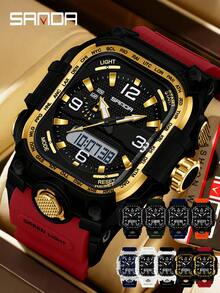 SANDA. SANDA Luxury Brand Dual Display Men's Watch Luminous Waterproof TPU Soft Strap Large Dial Chronograph Calendar Sports Wristwatch - one-size - View 10