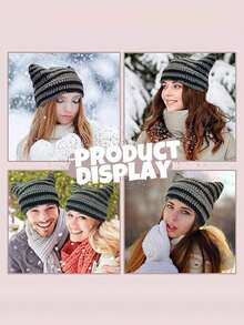 1pc Women's Handmade Knitted Hat, Y2K Striped Hat, Couple Cute Cat Ear Casual Hat, Suitable For Autumn/Winter Outdoor Sports, Street Fashion Matching, Christmas Winter Gift Cute - A - View 4