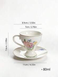 80ml Vintage Hand-Painted Carnation Floral Ceramic Espresso Cup & Saucer Set, French Country Style Mini Porcelain Cup, Suitable For Latte Cappuccino Afternoon Tea, Elegant Home Breakfast Decor Tableware, Coffee Lover Gift - Mini Espresso Cup and Saucer - View 5