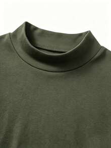 Men's Spring/Summer Casual Fashion Versatile Daily Commute Solid Color Mock Neck Short Sleeve T-Shirt - Army Green - View 3