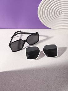 2 piezas Gafas retro de gran tamaño para mujer, material de PC, ribete lateral liso sin adornos, adecuadas para compras de fin de semana y viajes, para todas las estaciones - Multicolor - Ver 4