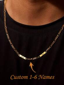 Personalized Men's Necklace 304 Stainless Steel Cuban Chain Customizable 2 Names Clasp Jewelry Gift For Him Layered Necklaces - Multicolor - View 2