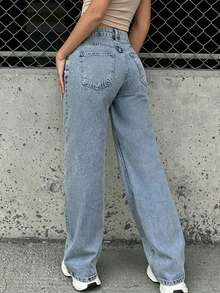 Jeans de pierna recta de mezclilla gris para adolescentes - Neblina azul - Ver 3