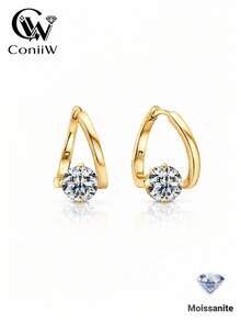 ConiiW 1對 925純銀 1克拉莫桑石耳釘,非對稱造型,適合女性日常配戴、派對與約會 - 金色 - 查看 2