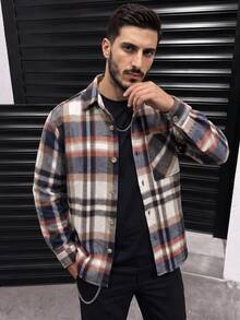 Men's Spring/Autumn Brushed Plaid Casual Fashion Design Loose Long Sleeve Shirt Jacket - Multicolor - View 2