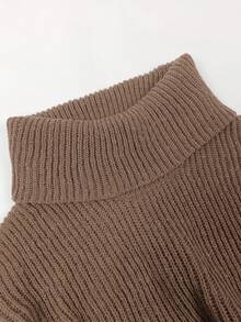 Suéter holgado de cuello alto para mujer, de punto acanalado casual y formal, con botones, de manga larga - Marrón Mocha - Ver 6