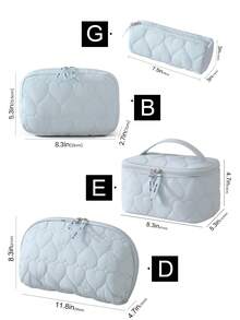 1/4pcs Heart-Shaped Quilted Makeup Bag, Blue Home Storage Bag With Zipper, Sweet Cute Bow Makeup Bag Set, Multi-Functional Travel Toiletry Bag, Can Store Skincare Products, Portable Sorting Storage Bag, Suitable For Home, Travel, Dorm, Foam Quilted Beauty Bag, Back To School Essential, Women's Clutch - Blue - View 20