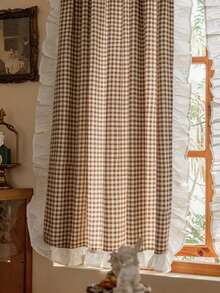 1 buah Tirai Berenda Motif Kotak-kotak Putih Gaya Pedesaan Prancis, Tipis Namun Tidak Transparan, Cocok Untuk Jendela Kecil Dapur, Kamar Tamu B&B, Jendela Teluk Kamar Tidur, Ruang Makan, Kafe, Dekorasi Serbaguna - Coklat - View 7