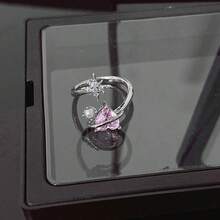 Vintage Y2K Pink CZ Multi-Piece Stackable Ring Set For Women, Silver-Plated Bow Heart Flower Star Open Adjustable Rings, Exquisite Shiny Party Jewelry Gift, Suitable For Engagement, Birthday, Valentine's Day - one-size - View 14