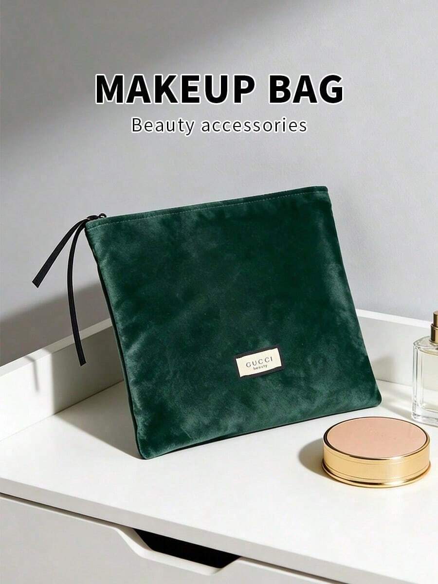 防污可折疊天鵝絨化妝包 大開口 日常通勤約會度假化妝禮盒 GUCCI-GIFT-87 - 墨綠色 - 查看 1