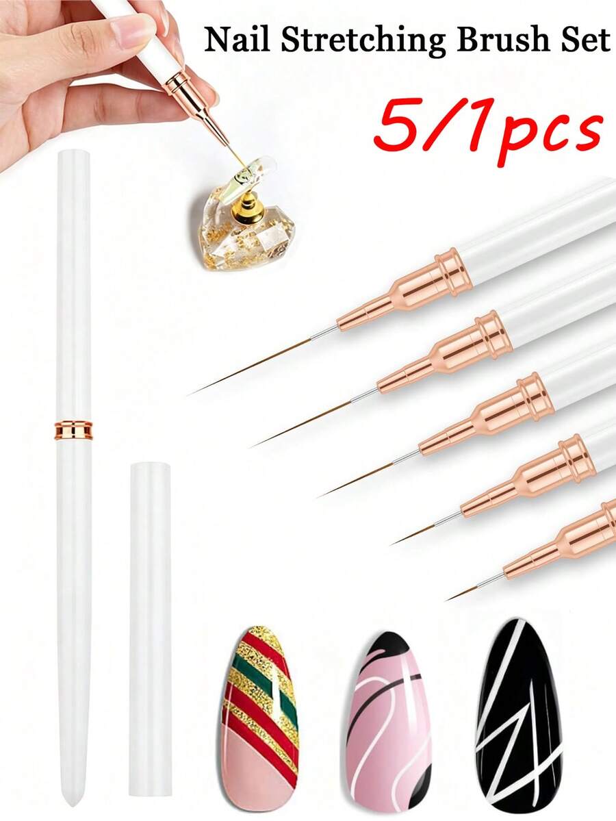 5/1pc White Metal Nail Art Brush Set (Different Lengths), Nail Polish Painting Art Design Line Brush, UV Gel Nail Art Design Brush, Professional Nail Art Tools, Suitable For Beginners, Nail Salon, Home DIY, Suitable For Women Applying Nail Polish, Fine Painting Tools, Nail Art Tools, Nail Art Brushes
