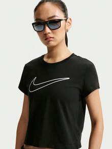 Nike Women's AS W NSW CLUB SS TEE HBR MD Short Sleeve T-Shirt Knit Collarless Short THV5003-011 - Black - View 3