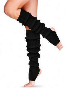 1/3 Pairs Ribbed Footed Leg Warmers, Soft Stretch Slouchy Knit Open Heel Boot Socks, Cozy Long Warmers For Lounge, Dance & Street Wear - Multicolor - View 11