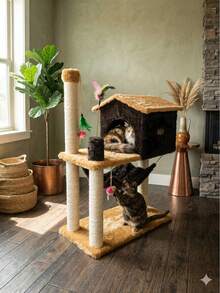 Arranhador P/gatos Com Casinha Pop 2 Andares Playground - Preto - Visão 4