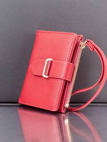 MINGYOU Cartera de mano corta suave, elegante, exquisita y linda con cremallera para monedas - Rojo - Ver 5