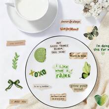 50pcs Green Aesthetic Floral Inspirational Quote Stickers, Transparent Waterproof, Featuring Butterflies, Flowers, Leaves And Inspirational Text, Suitable For Planner, Scrapbook, Laptop, Phone, Luggage DIY Decoration, Daily Embellishment And Artistic Creation - Multicolor - View 7