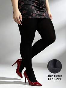 1pc Plus Size Women's Thermal Lined Footed Leggings, Autumn/Winter Warm High Elastic Tights, Soft Comfortable Footed Base Layer, Fashionable Versatile Sexy Apricot Stockings, Suitable For Halloween/Christmas Outfits, 10-20°C - Multicolor - View 7