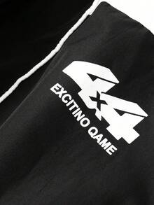 Jaket Motor Pria Hitam Putih dengan Motif Grafis Balap, Kerah Tegak, dan Resleting Penuh, Perlengkapan Berkendara - Hitam - View 4