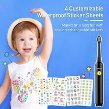 YUNCHI Kids Electric Toothbrush Rechargeable 2 Mins Timer 3 Modes For Ages 6+ Includes 4 Replacement Brush Heads And DIY Stickers - Multicolor - View 3