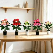 4pcs Artificial Large Plant Set, Includes Multiple 12-Leaf Artificial Plants, Suitable For Outdoor, Christmas, Year-Round Indoor/Outdoor Potted Plants, Applicable For Weddings, Offices, Hotels, UV Resistant, Low Maintenance Photography Props - Multicolor - View 4