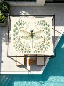 Printed Adventure Awning Side Wall, Spring Dragonfly Art Vintage Design, Windproof Sun Protection, Suitable For Beach Vacation, RV Travel And Camping, Portable High-Quality Fabric (Frame And Canopy Not Included), 2D Flat Diagram - Dragonfly - View 4