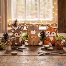 Woodland Animal Figurines, Dining Table Decor, Baby Baptism Decoration, Wooden Fox Forest Theme Decorative Ornament - A - View 3
