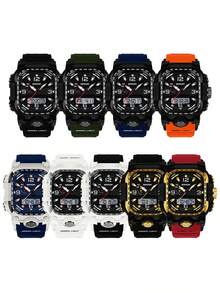 SANDA. SANDA Luxury Brand Dual Display Men's Watch Luminous Waterproof TPU Soft Strap Large Dial Chronograph Calendar Sports Wristwatch - one-size - View 5