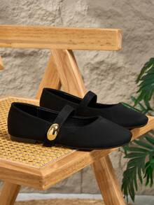 HFSHUNXY SunsoleShoes 2026 優雅女款瑪麗珍平底鞋，黑色，魔鬼氈設計，舒適百搭，休閒一腳蹬，單條魔鬼氈帶，適合情人節、母親節、婚禮、派對、辦公室及多種風格搭配 - 黑色 - 查看 6
