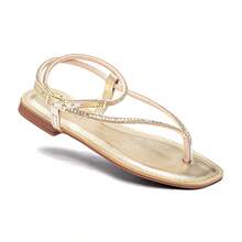 BERALLUTY Comfortable Women's Sandals With Rhinestone Studded Back New Release - Dorado - Ver 11
